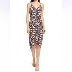 CHELSEA 28 SLEEVELESS FAUX WRAP MIDI DRESS IN NAVY LEOPARD NWT WOMEN'S SIZE XXS